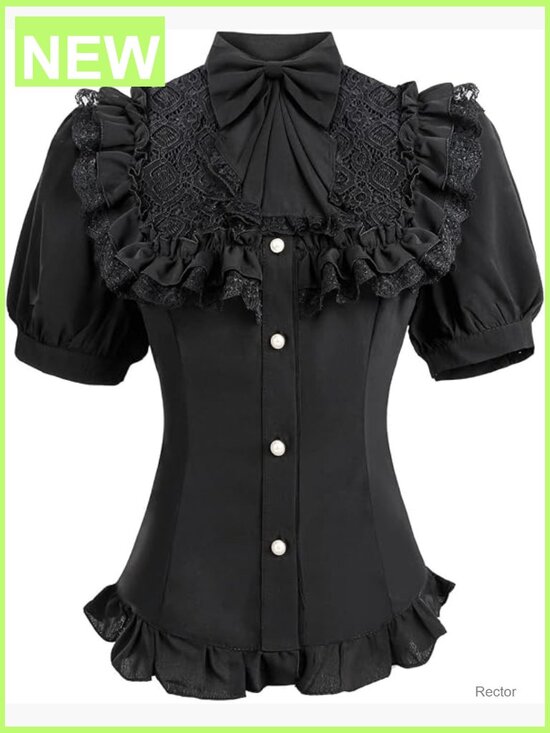 Tops - Victorian Blouse Gothic Long Sleeve Lotus Ruffle Tops Vintage Button Down Shirt